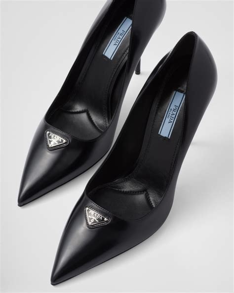 prada black pumps brown stripe middle|Black Brushed Leather Pumps .